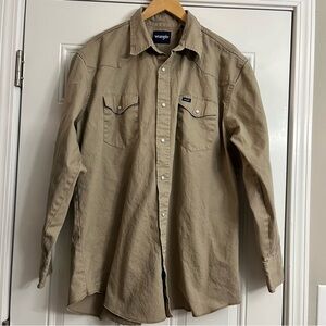 Wrangler Pearl Snap Khaki Shirt Long Sleeve Shirt Mens Size 2XT
